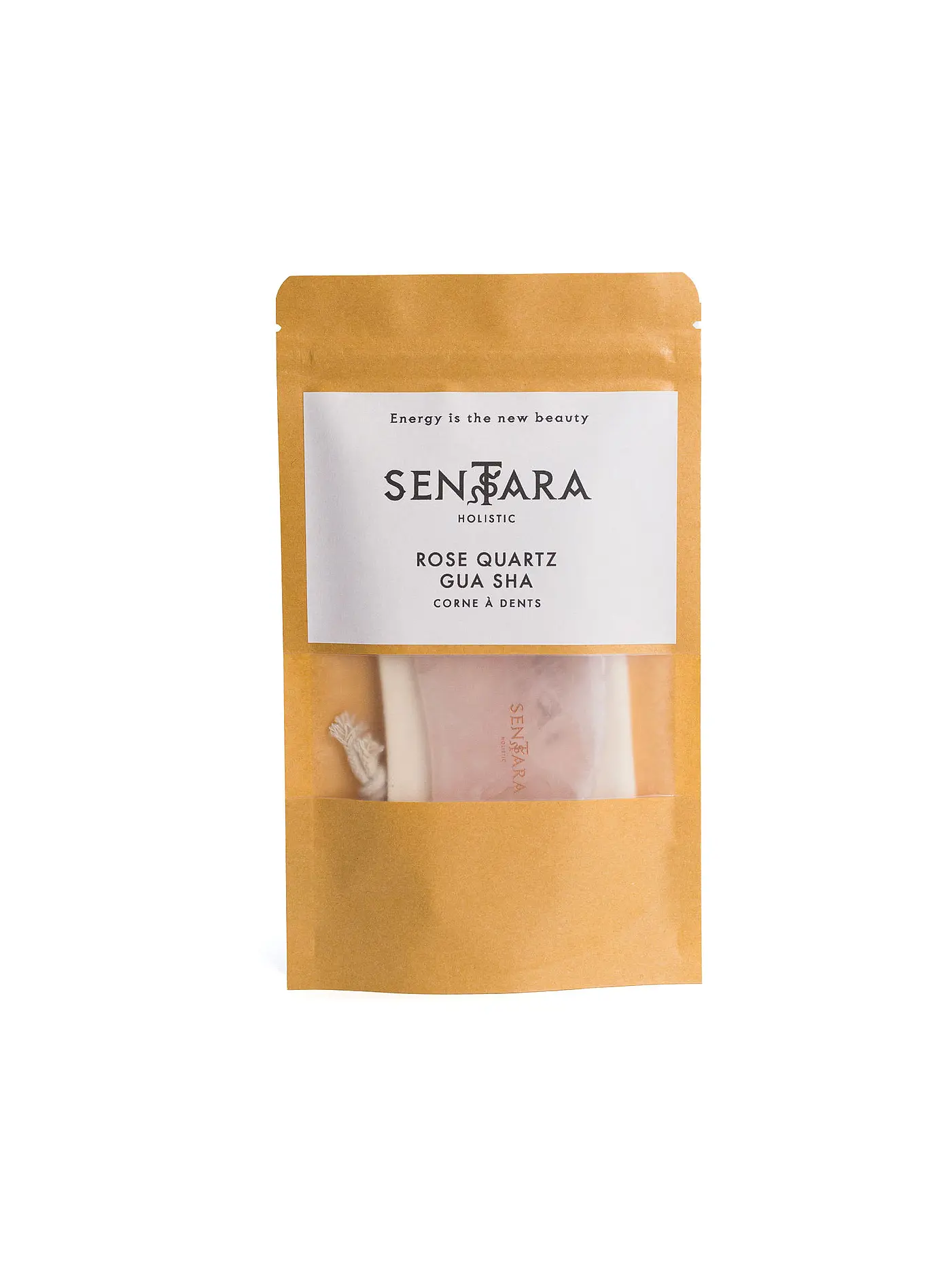 SENTARA | Massagestein - Gua Sha Horn mit Zahn Rose Quartz | 